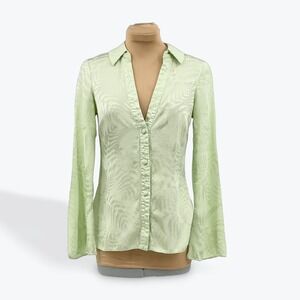 ASOS Design Green‎ Fern Print Button Down Long Sleeve Blouse Top